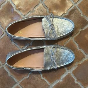 J.Crew silver loafers size 9  moccasin driving loafer metallic office spring